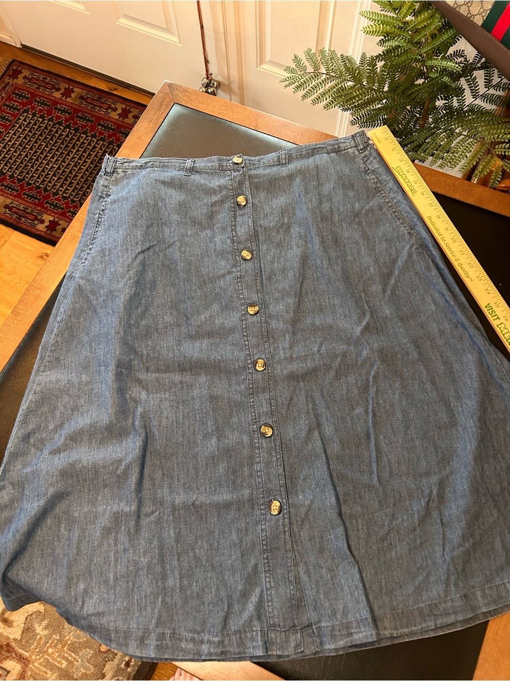 Denim Button-Front A-Line Skirt - Blue